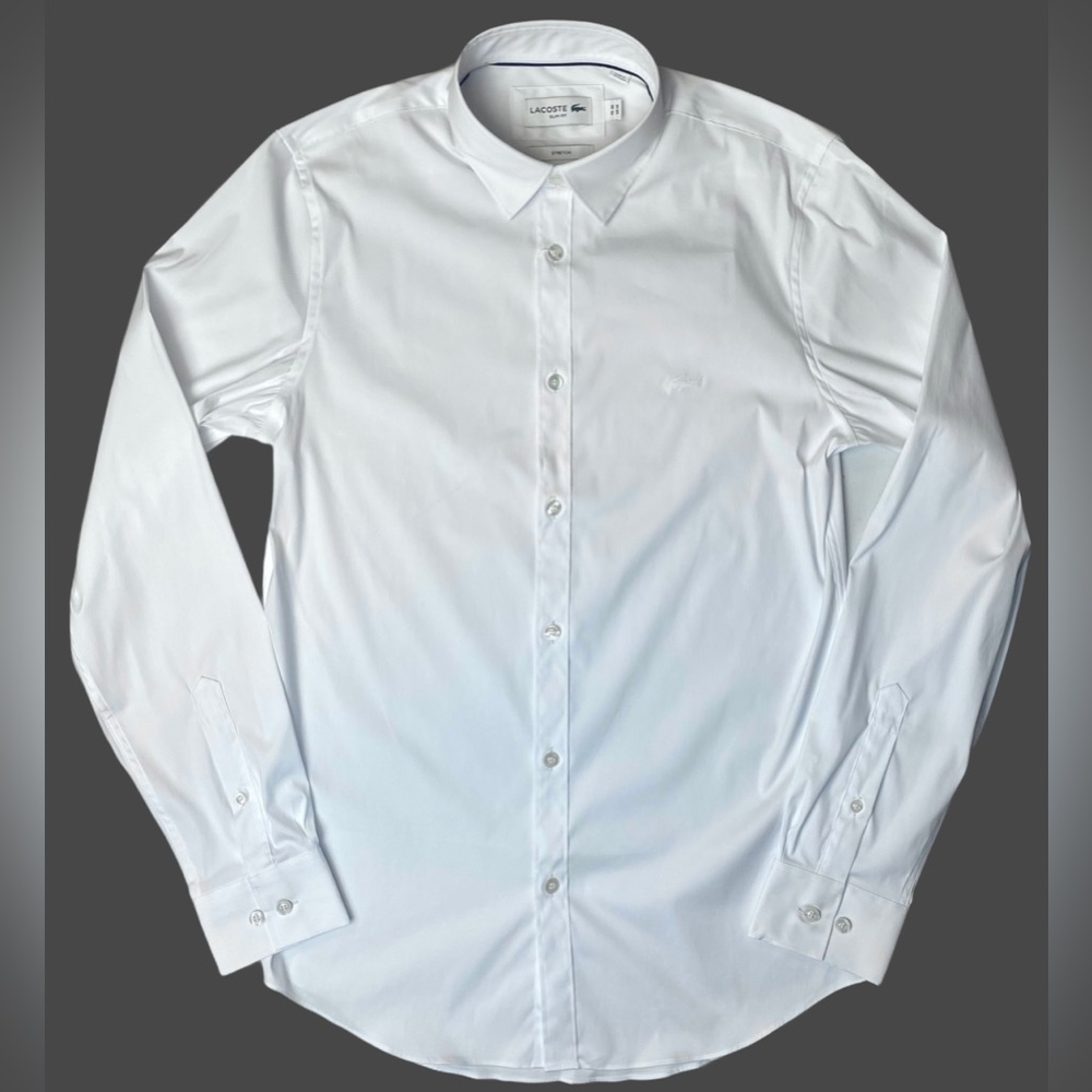 Lacoste Mens Slim Fit Stretch Poplin Long Sleeve Button Up Shirt - CH5366-51-001